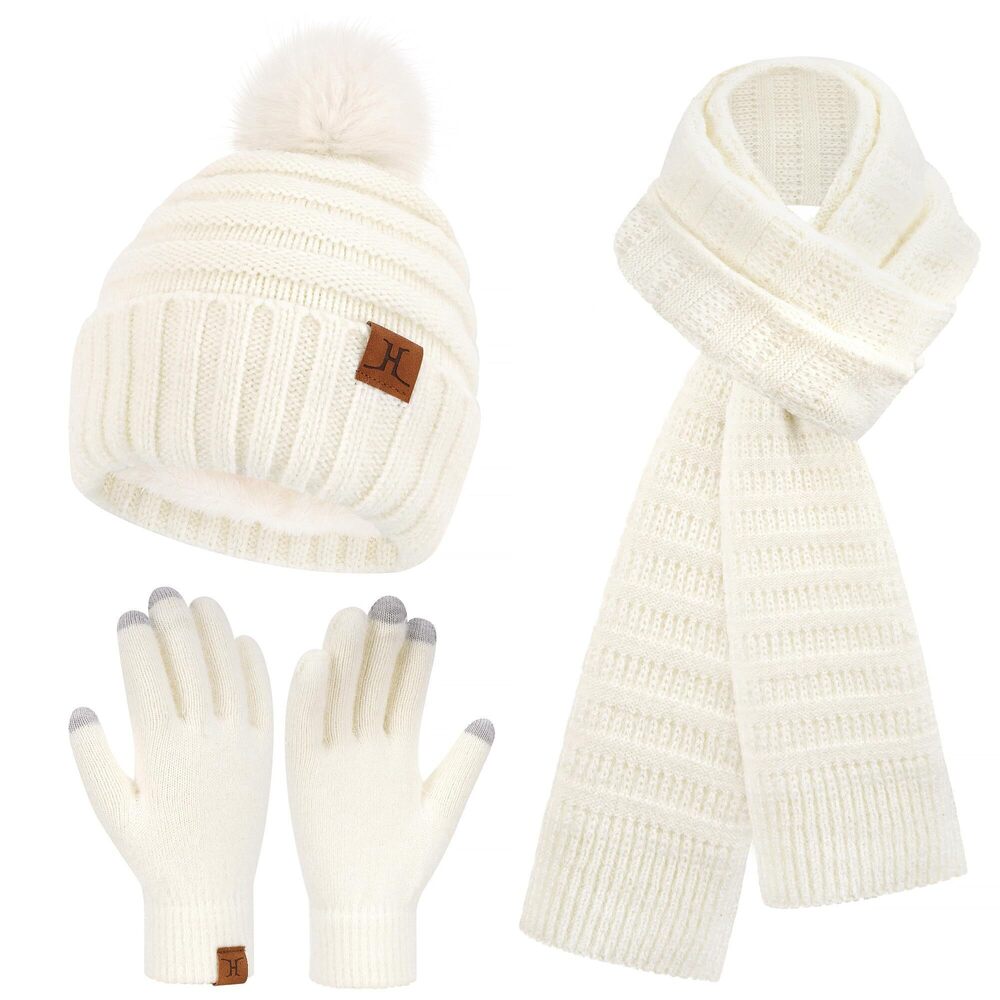 1595 Winter Hats Beanie Touchscreen Gloves Long Scarf Set Knit Warm Caps